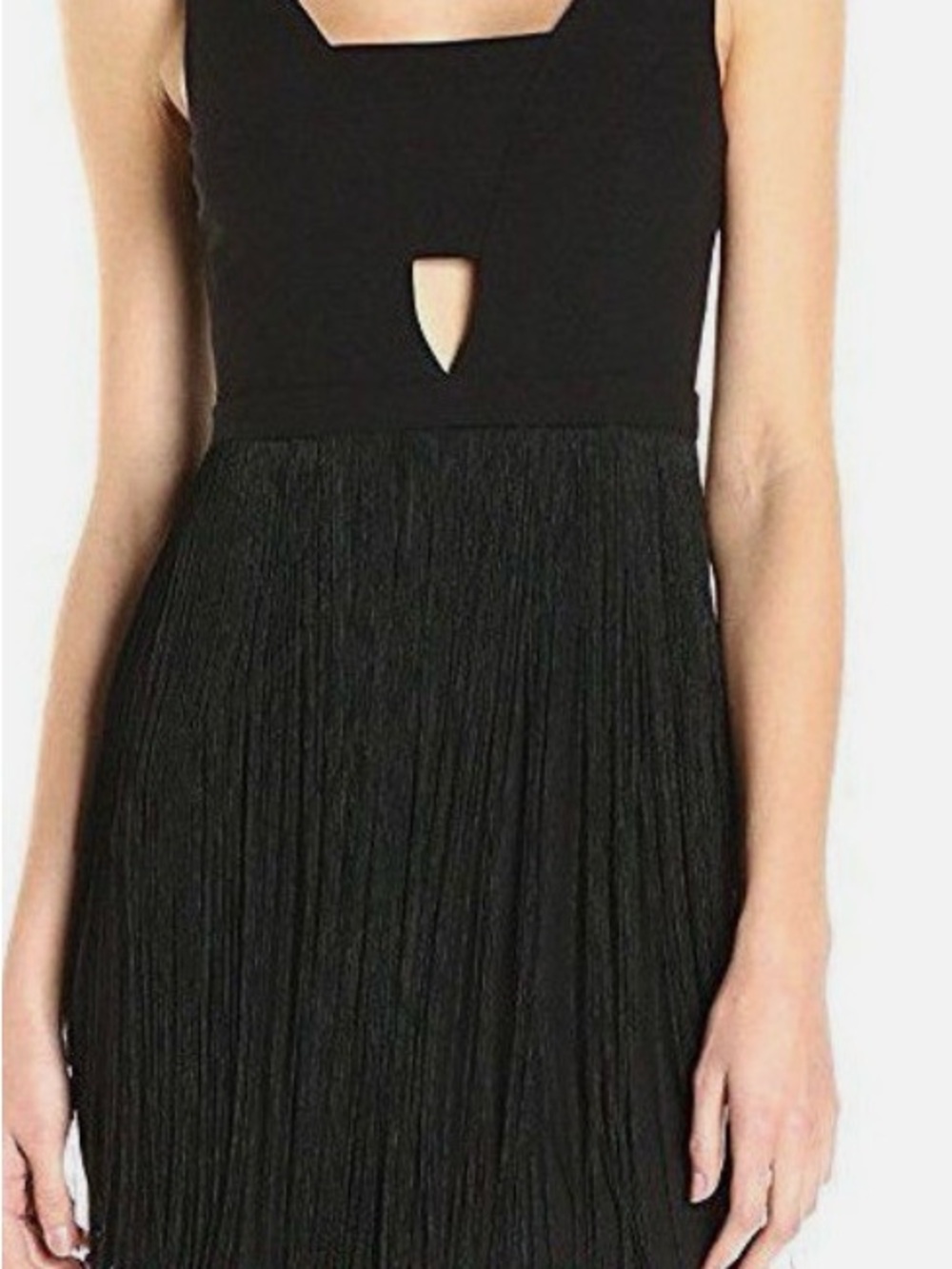 Aidan by Aidan Mattox Black Sleeveless Fringe Mini Dress
